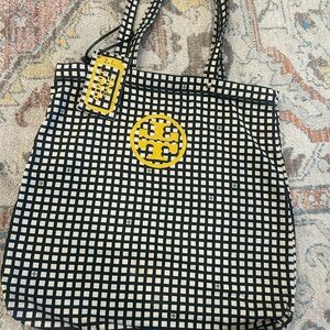 Tory Burch Black and White Checkered Tote